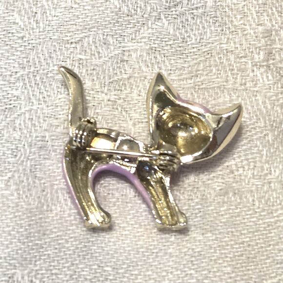 Lavender Silvertone Arched Kitty Cat Pin Brooch MCM Style Retro Whimsy Fairycore - Picture 2 of 7